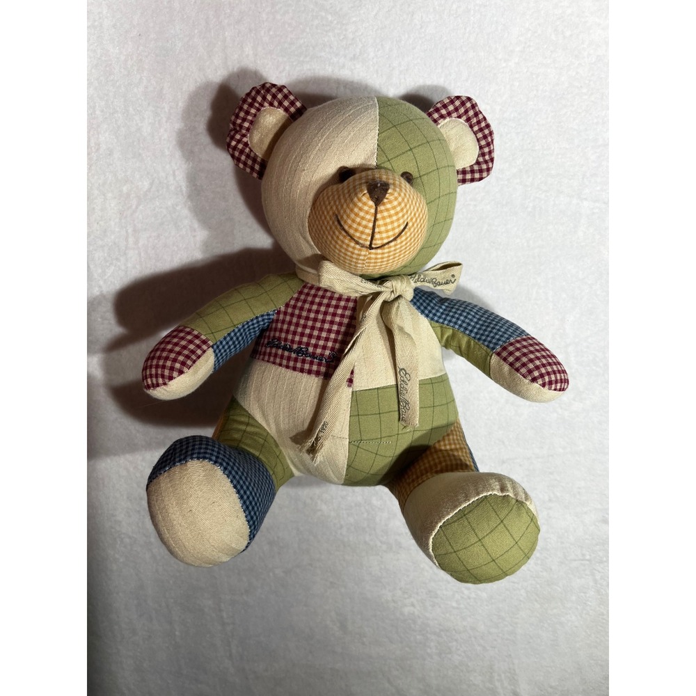 Eddie Bauer Patchwork Teddy Bear Plaid Gingham Cotton Plush Stuffed Animal Green